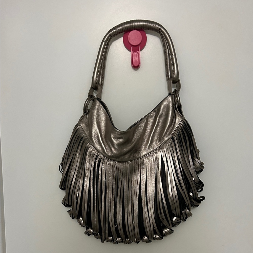 Elegant Silver Fringe Hobo Bag